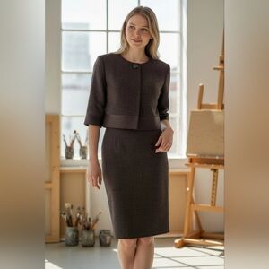 Antonio Melani Dark Brown Bolero Jacket & Sleeveless Dress satin trim Size10